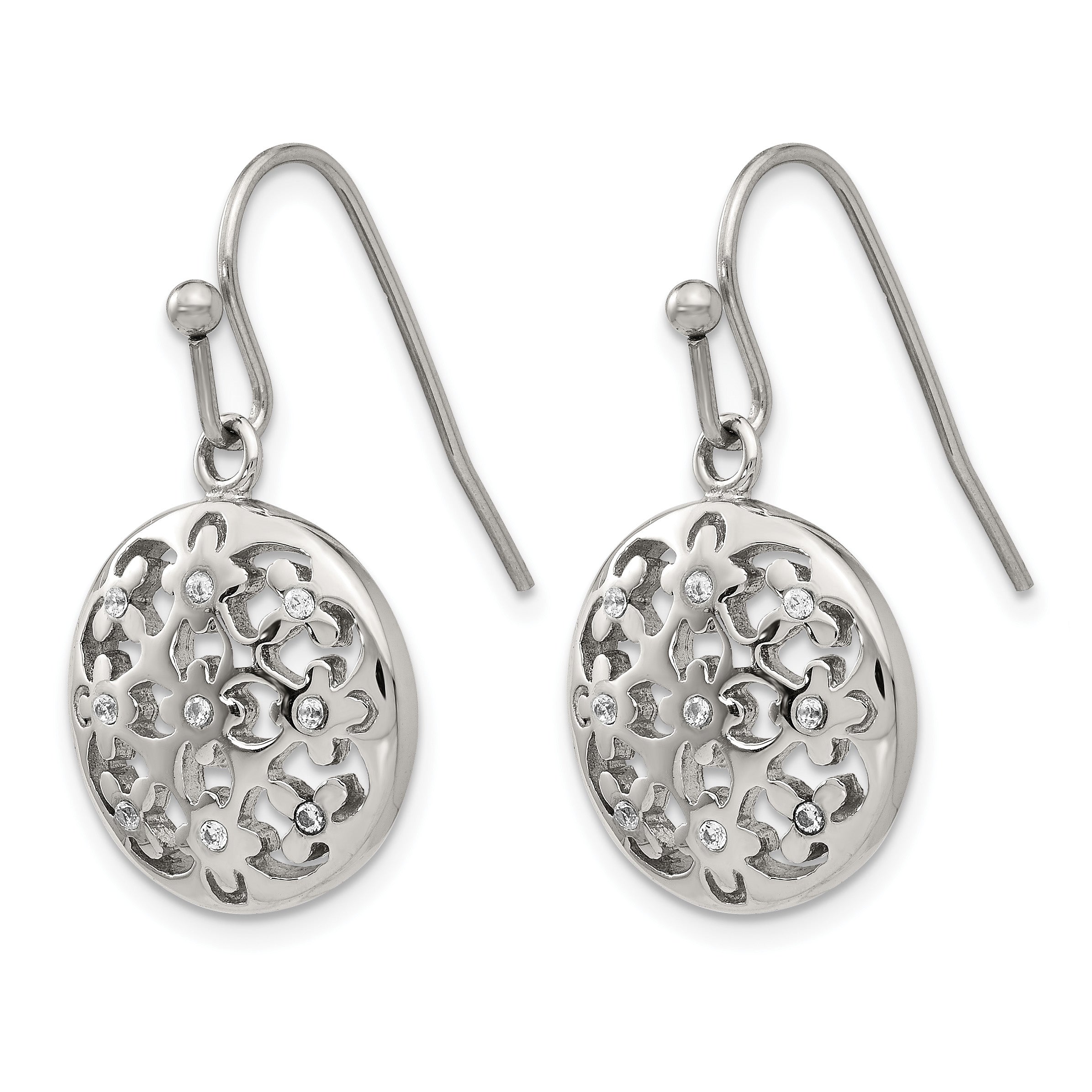 Stainless Steel Polished Flower Cubic Zirconia Drop Dangle Earrings for Women Secondary image