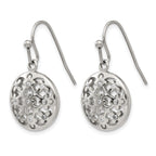 Stainless Steel Polished Flower Cubic Zirconia Drop Dangle Earrings for Women