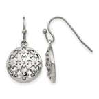 Stainless Steel Polished Flower Cubic Zirconia Drop Dangle Earrings for Women