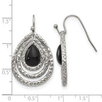 Stainless Steel Polished Textured Black Onyx Drop Dangle Earrings for Women