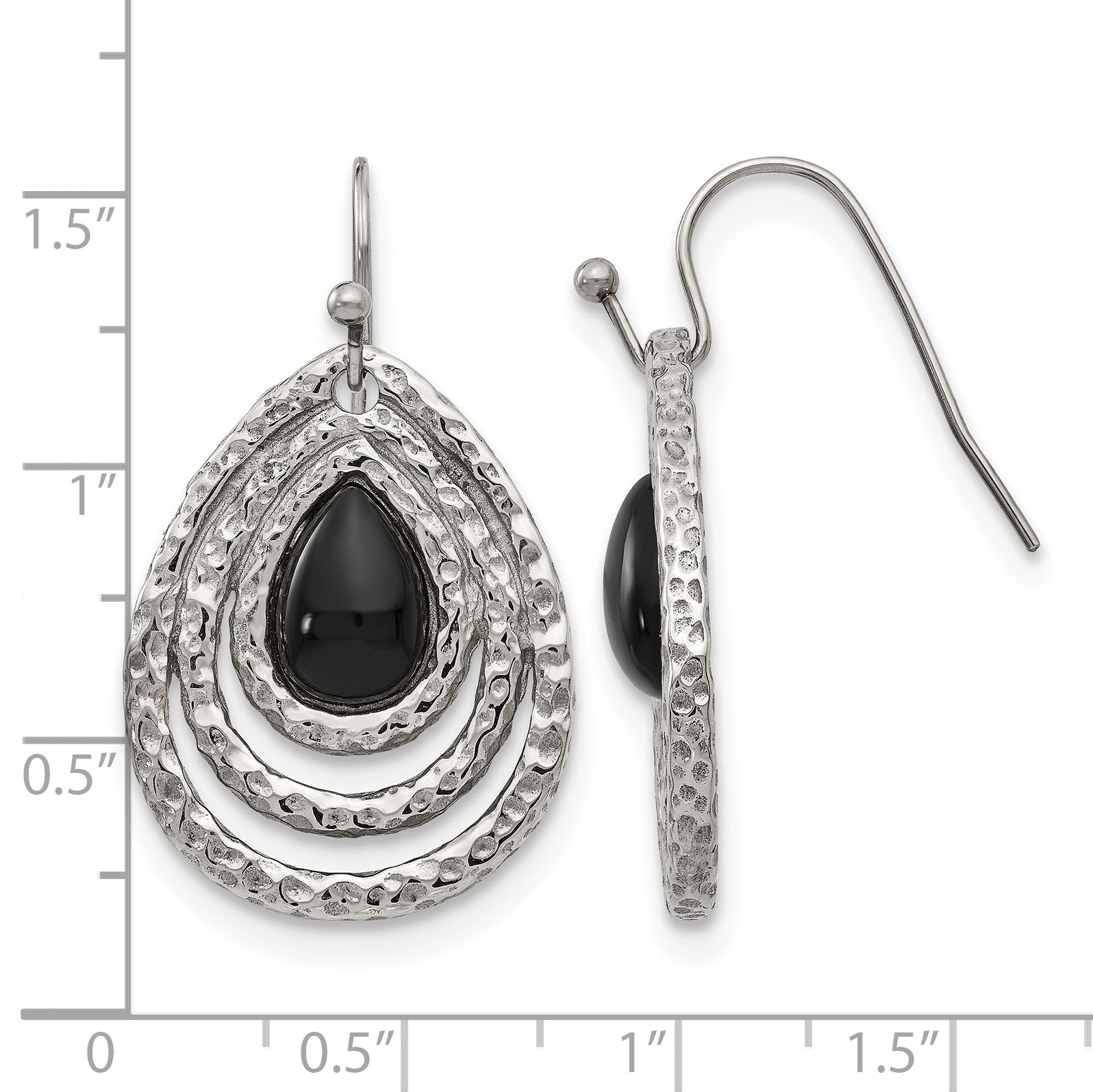 Stainless Steel Polished Textured Black Onyx Drop Dangle Earrings for Women
