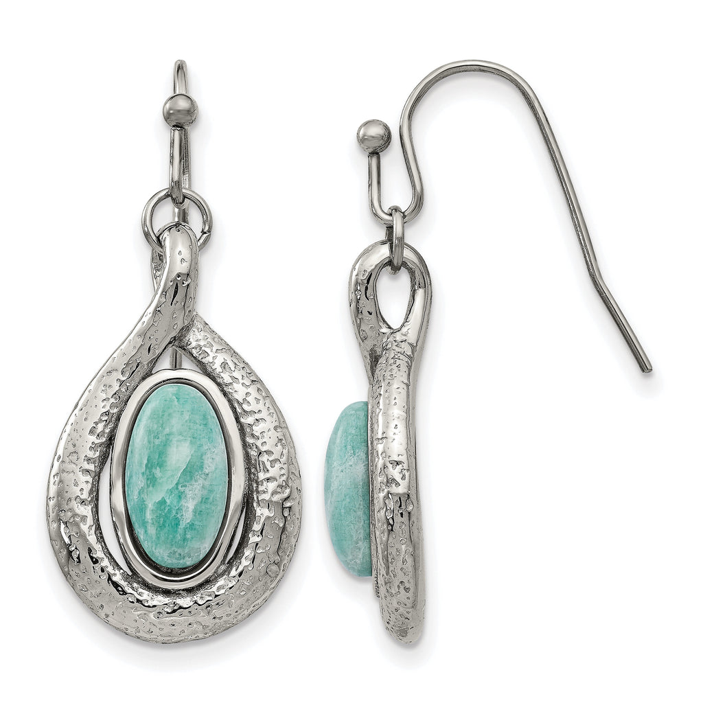 Stainless Steel Polished Textured Drop Dangle Earrings for Women