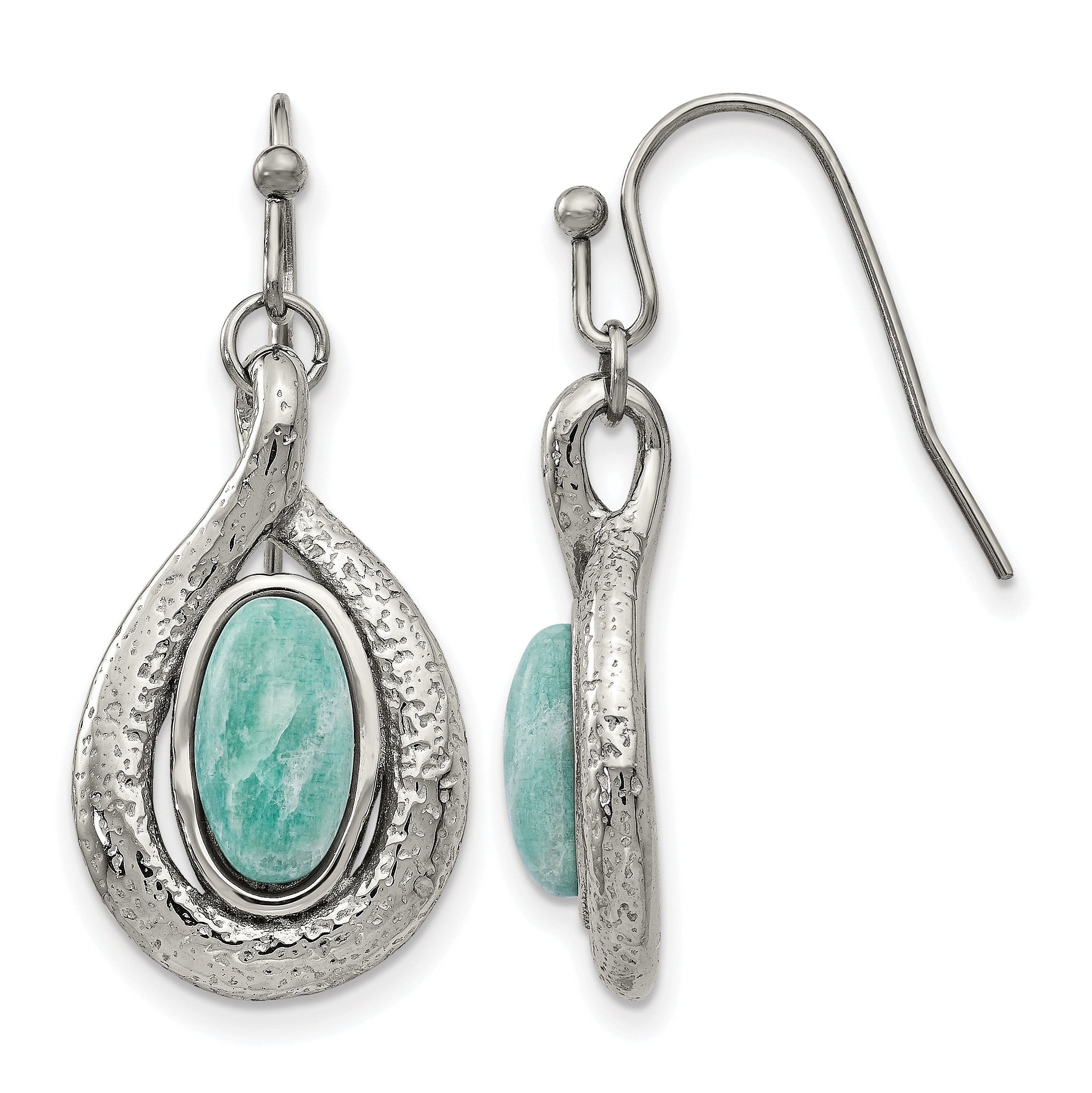 Stainless Steel Polished Textured Drop Dangle Earrings for Women