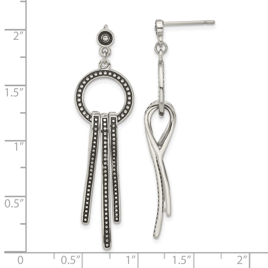 Stainless Steel Polished & Antiqued Drop Dangle Earrings for Women