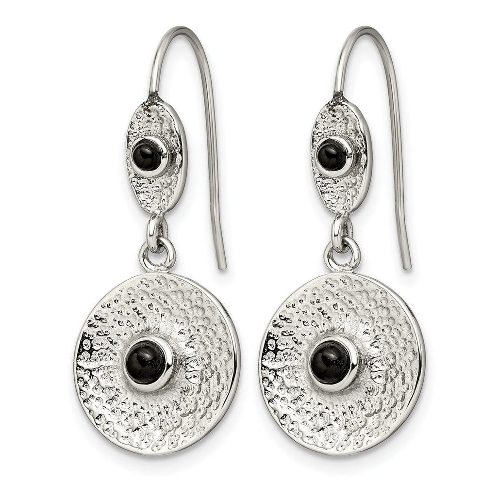 Stainless Steel Polished Textured Black Onyx Drop Dangle Earrings for Women