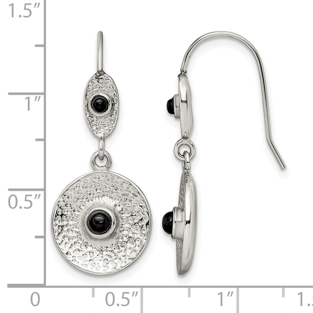 Stainless Steel Polished Textured Black Onyx Drop Dangle Earrings for Women