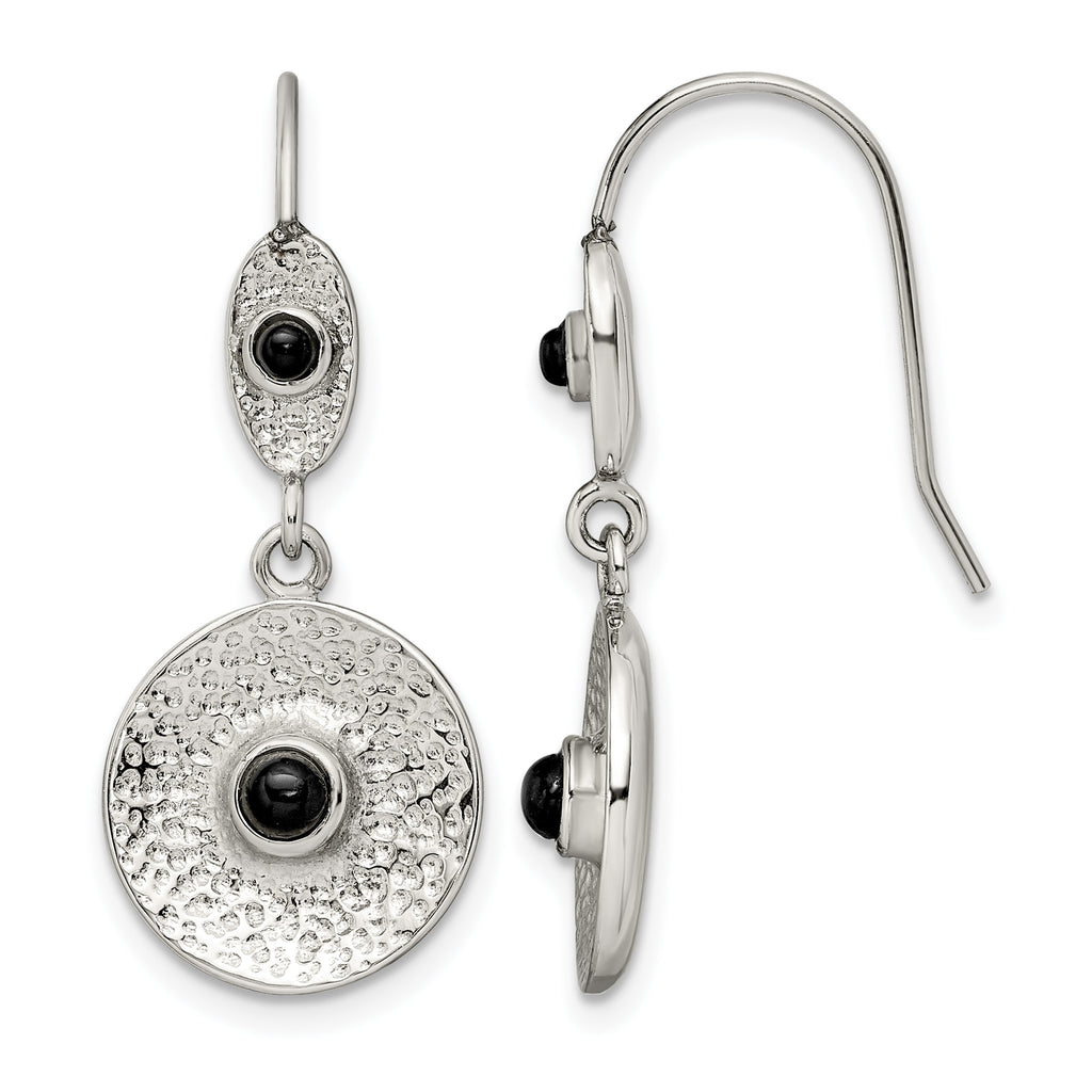 Stainless Steel Polished Textured Black Onyx Drop Dangle Earrings for Women