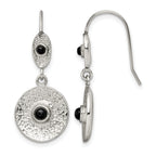 Stainless Steel Polished Textured Black Onyx Drop Dangle Earrings for Women