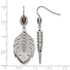 Stainless Steel Polished Textured Smoky Quartz Drop Dangle Earrings for Women