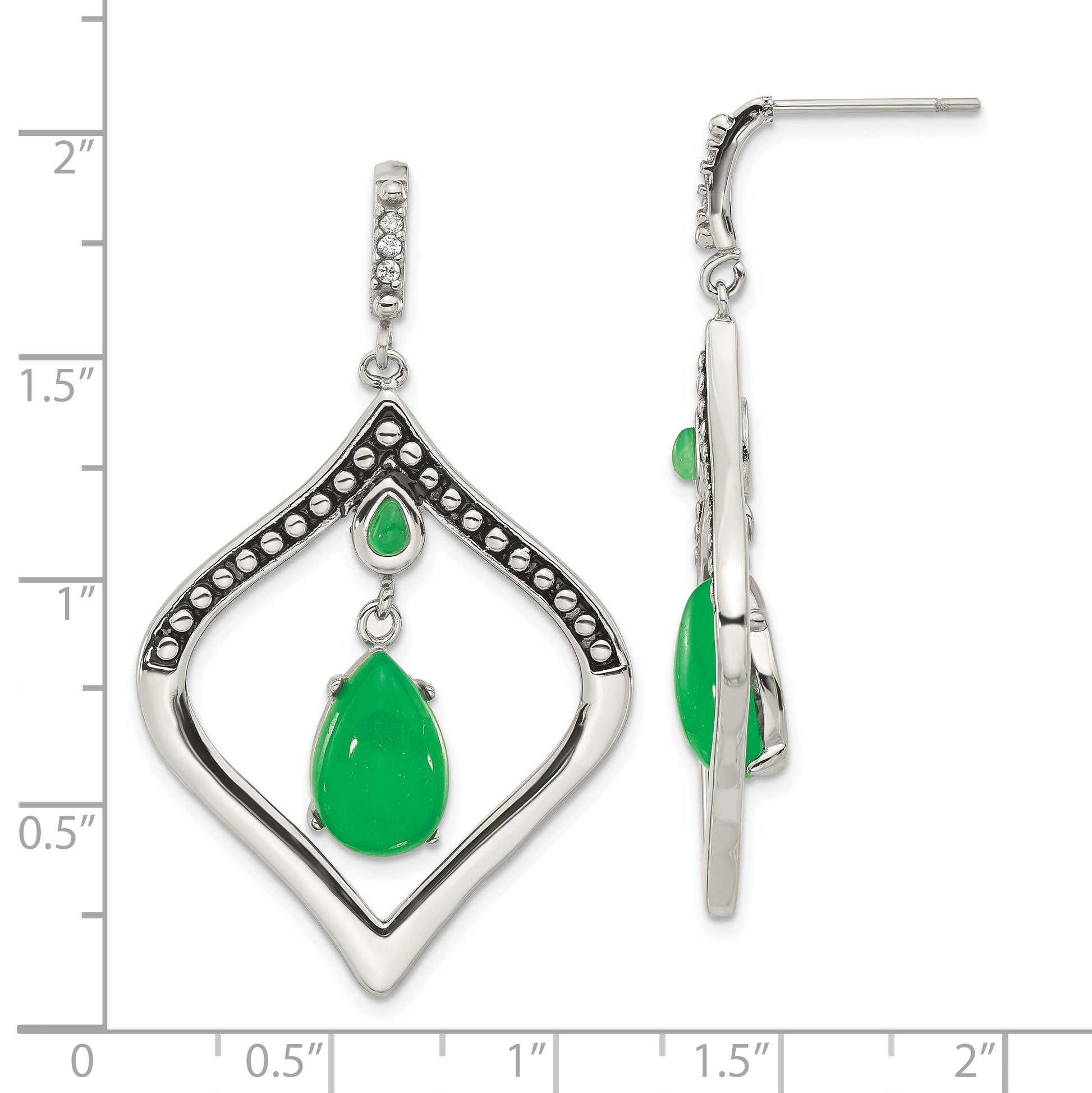 Stainless Steel Polished & Antiqued Cubic Zirconia Drop Dangle Earrings for Women