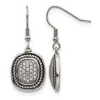 Stainless Steel Polished & Antiqued Cubic Zirconia Drop Dangle Earrings for Women