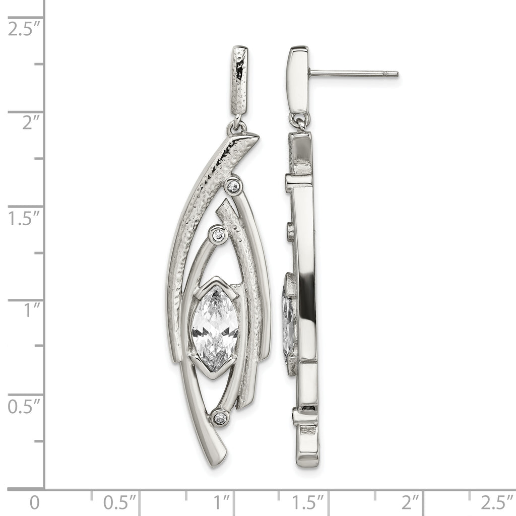 Stainless Steel Polished Marquise Textured Cubic Zirconia Drop Dangle Earrings for Women
