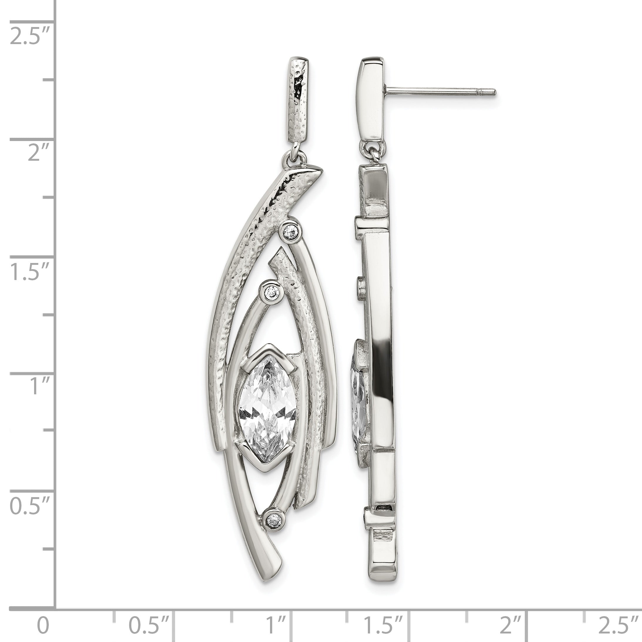 Stainless Steel Polished Marquise Textured Cubic Zirconia Drop Dangle Earrings for Women