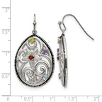 Stainless Steel Polished & Antiqued Cubic Zirconia Drop Dangle Earrings for Women