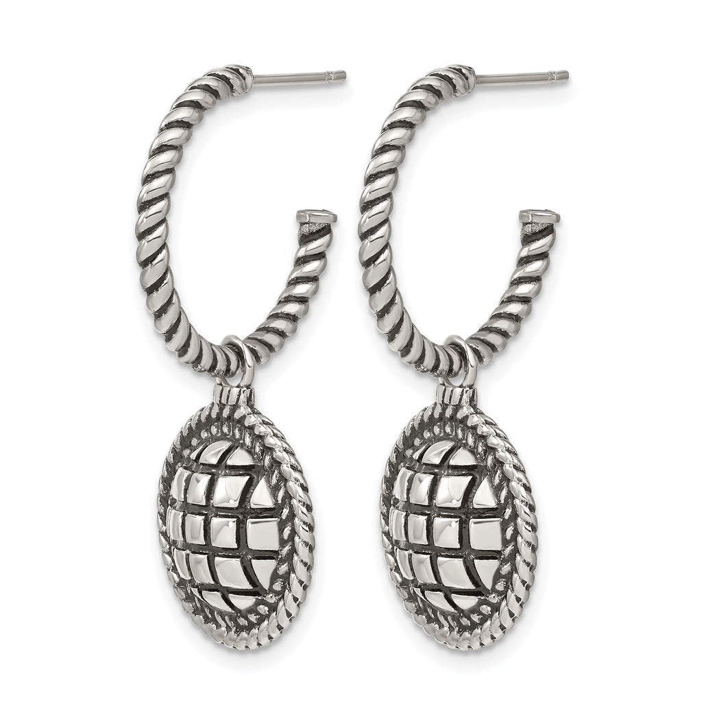 Stainless Steel Polished & Antiqued C-Hoop Earrings for Women