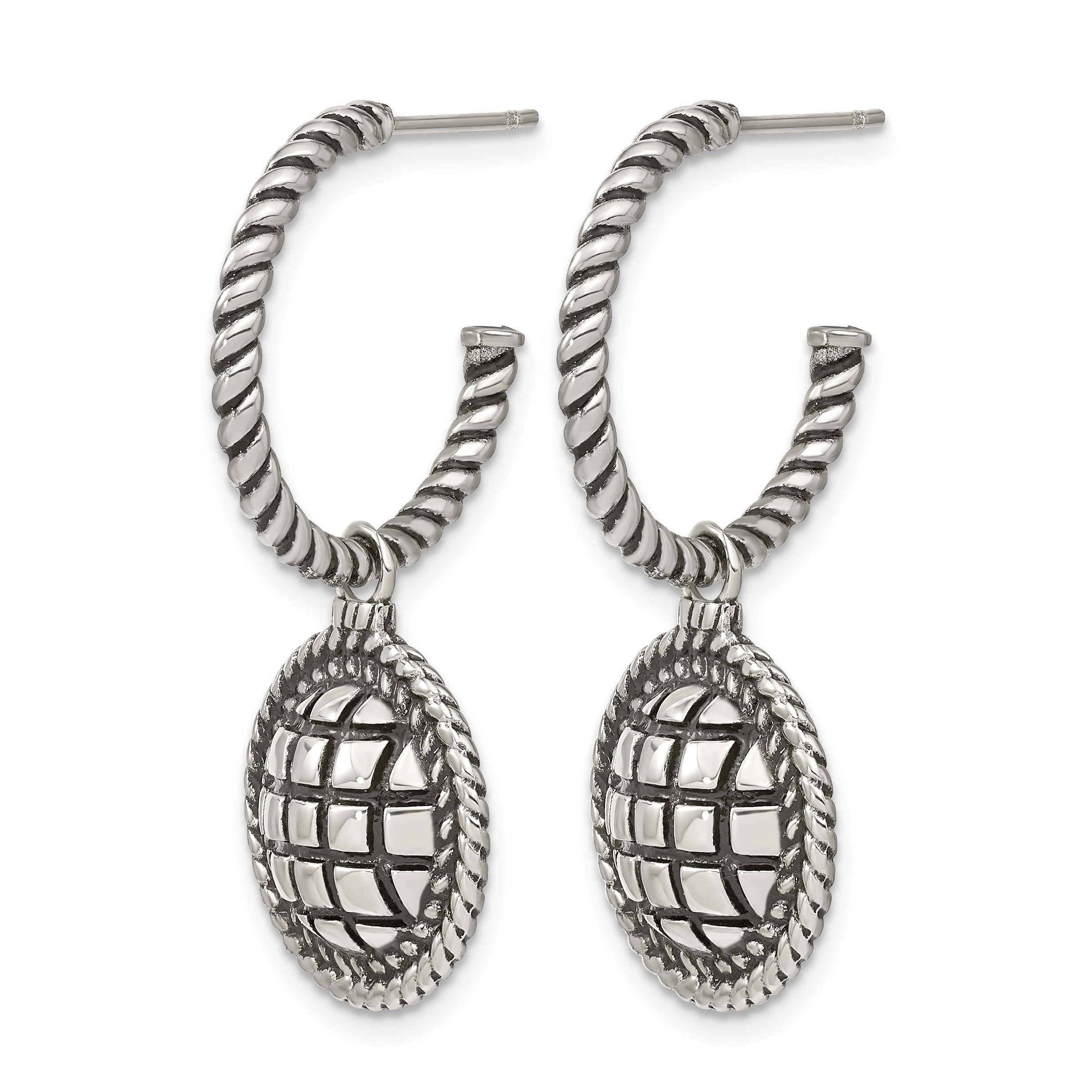 Stainless Steel Polished & Antiqued C-Hoop Earrings for Women
