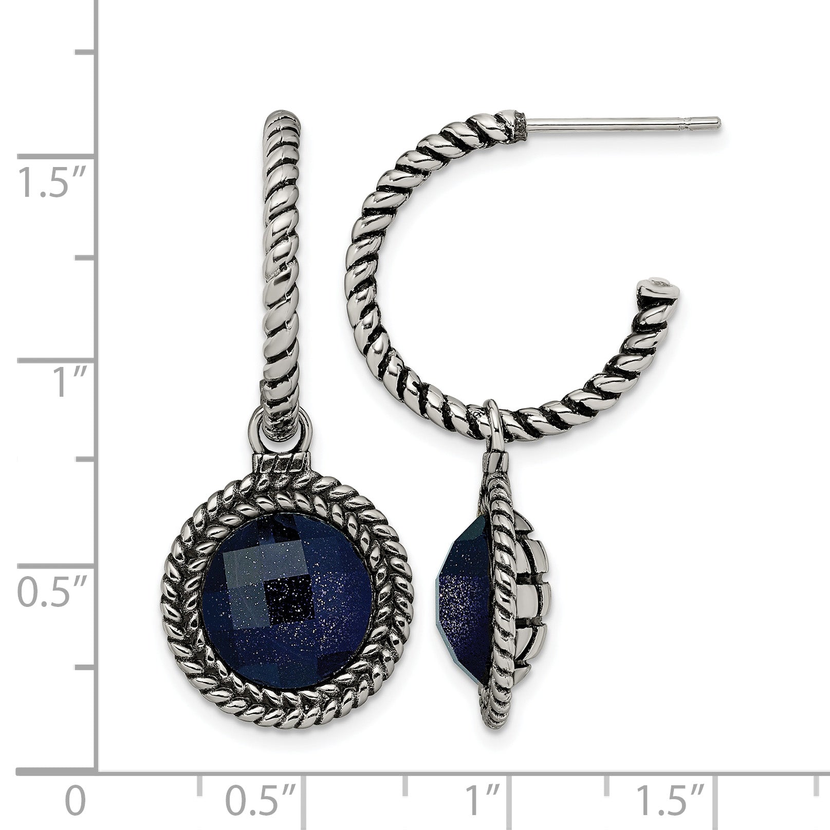 Stainless Steel Polished & Antiqued C-Hoop Earrings for Women