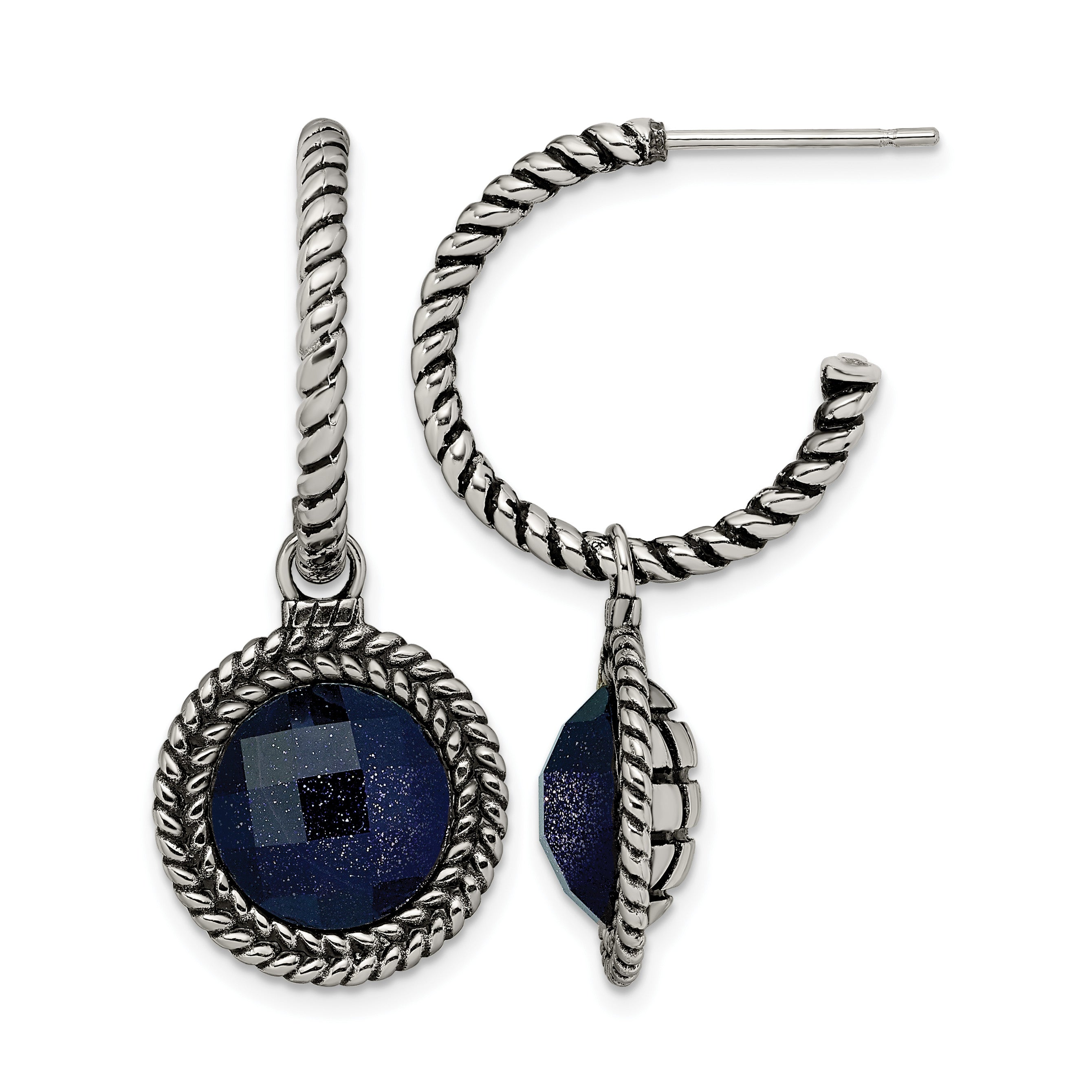 Stainless Steel Polished & Antiqued C-Hoop Earrings for Women