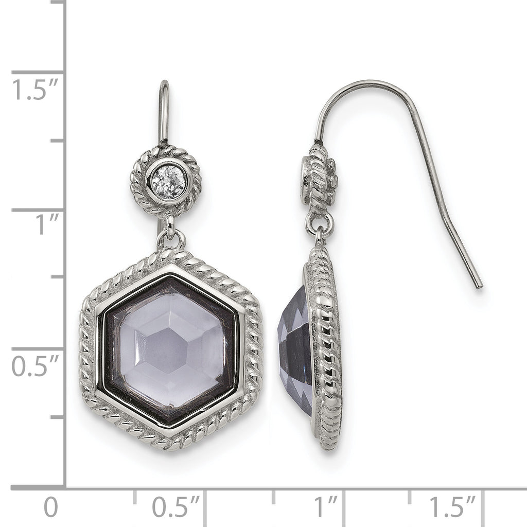 Stainless Steel Polished & Antiqued Cubic Zirconia Drop Dangle Earrings for Women