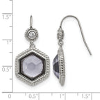 Stainless Steel Polished & Antiqued Cubic Zirconia Drop Dangle Earrings for Women
