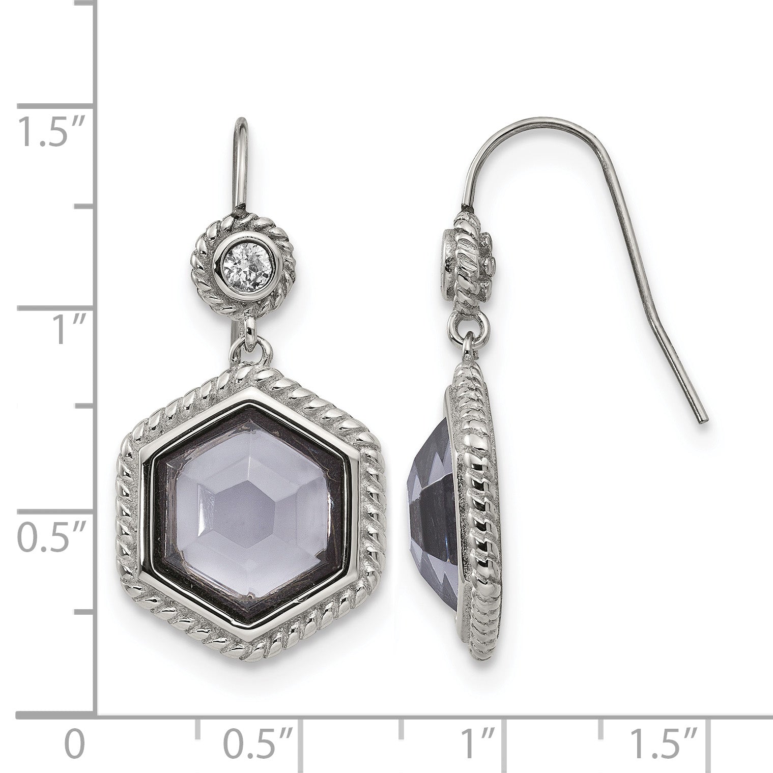 Stainless Steel Polished & Antiqued Cubic Zirconia Drop Dangle Earrings for Women