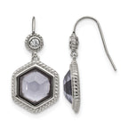 Stainless Steel Polished & Antiqued Cubic Zirconia Drop Dangle Earrings for Women