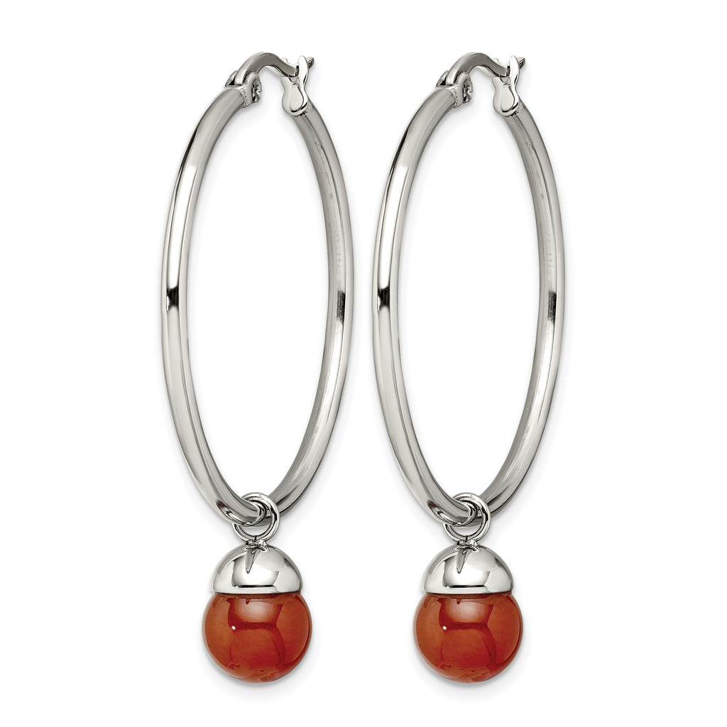 Stainless Steel Polished Red Agate Hoop Earrings for Women
