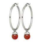 Stainless Steel Polished Red Agate Hoop Earrings for Women