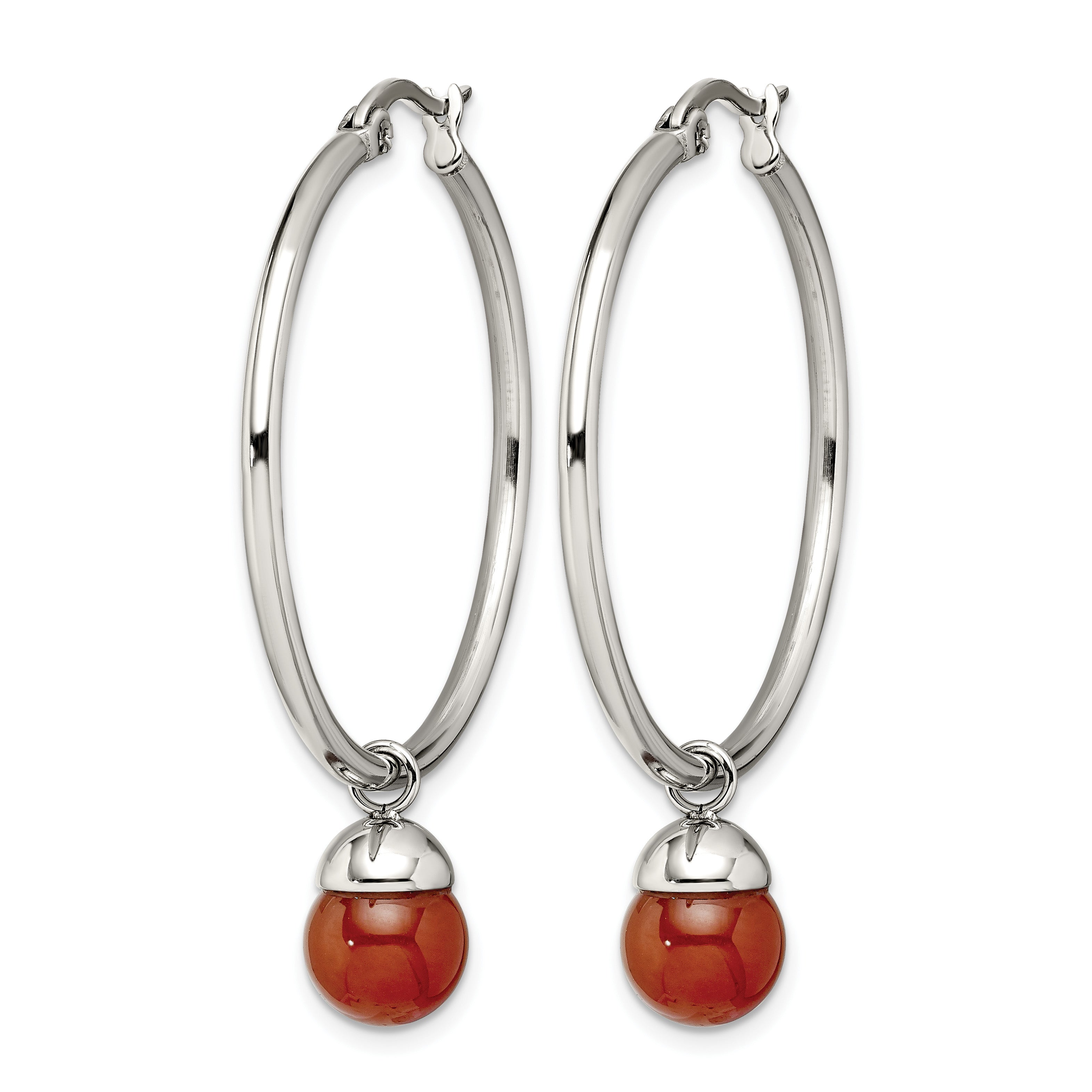 Stainless Steel Polished Red Agate Hoop Earrings for Women