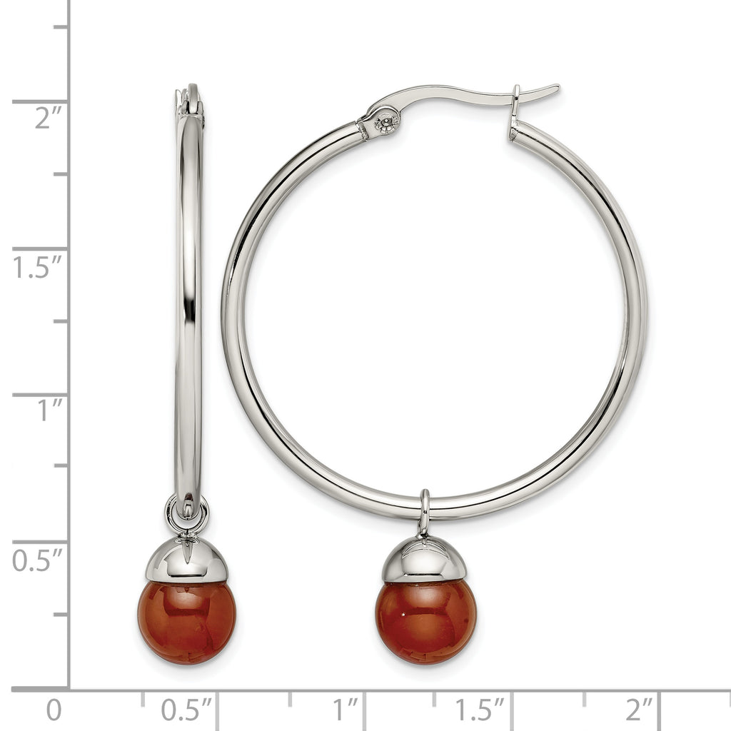 Stainless Steel Polished Red Agate Hoop Earrings for Women