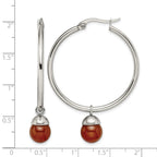 Stainless Steel Polished Red Agate Hoop Earrings for Women
