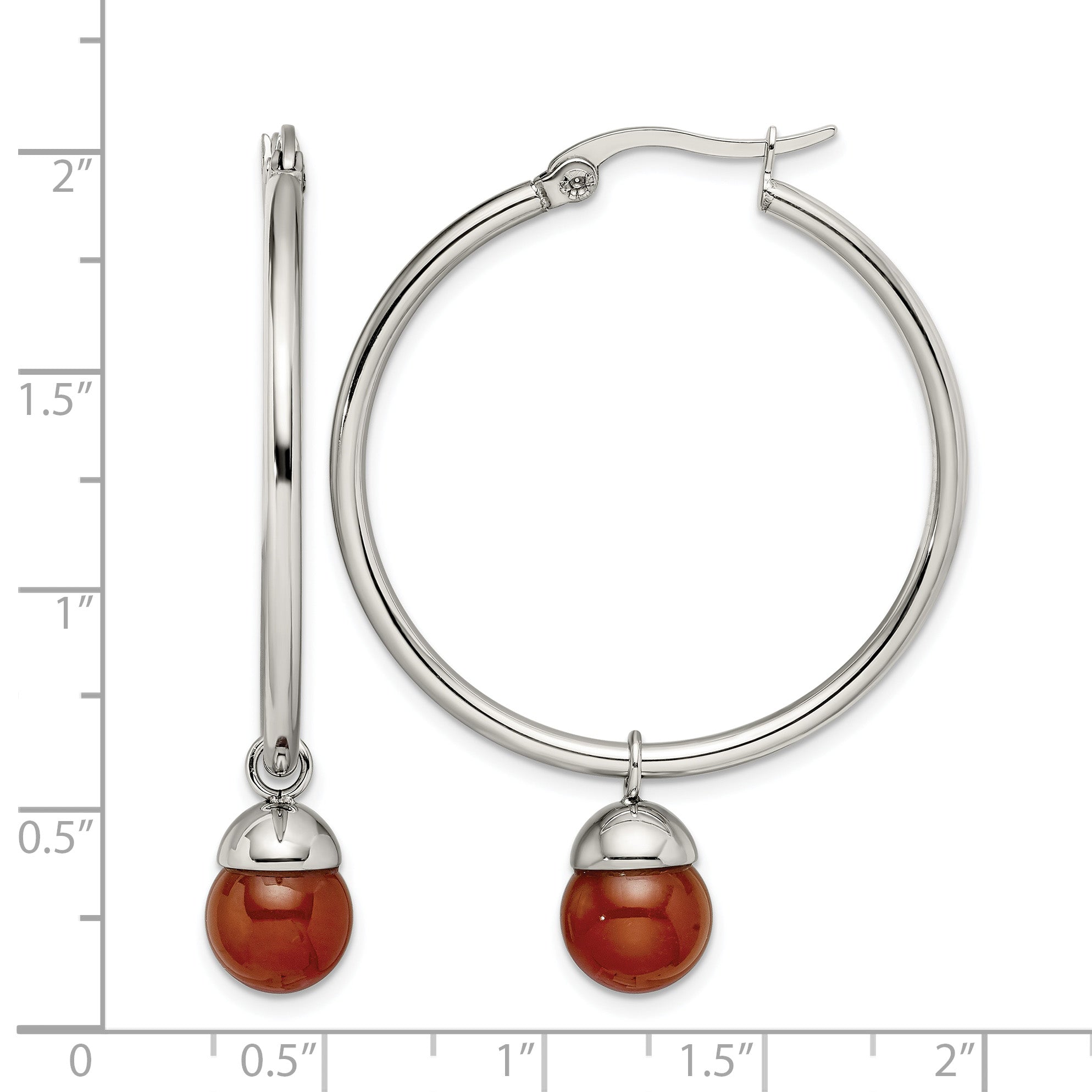 Stainless Steel Polished Red Agate Hoop Earrings for Women