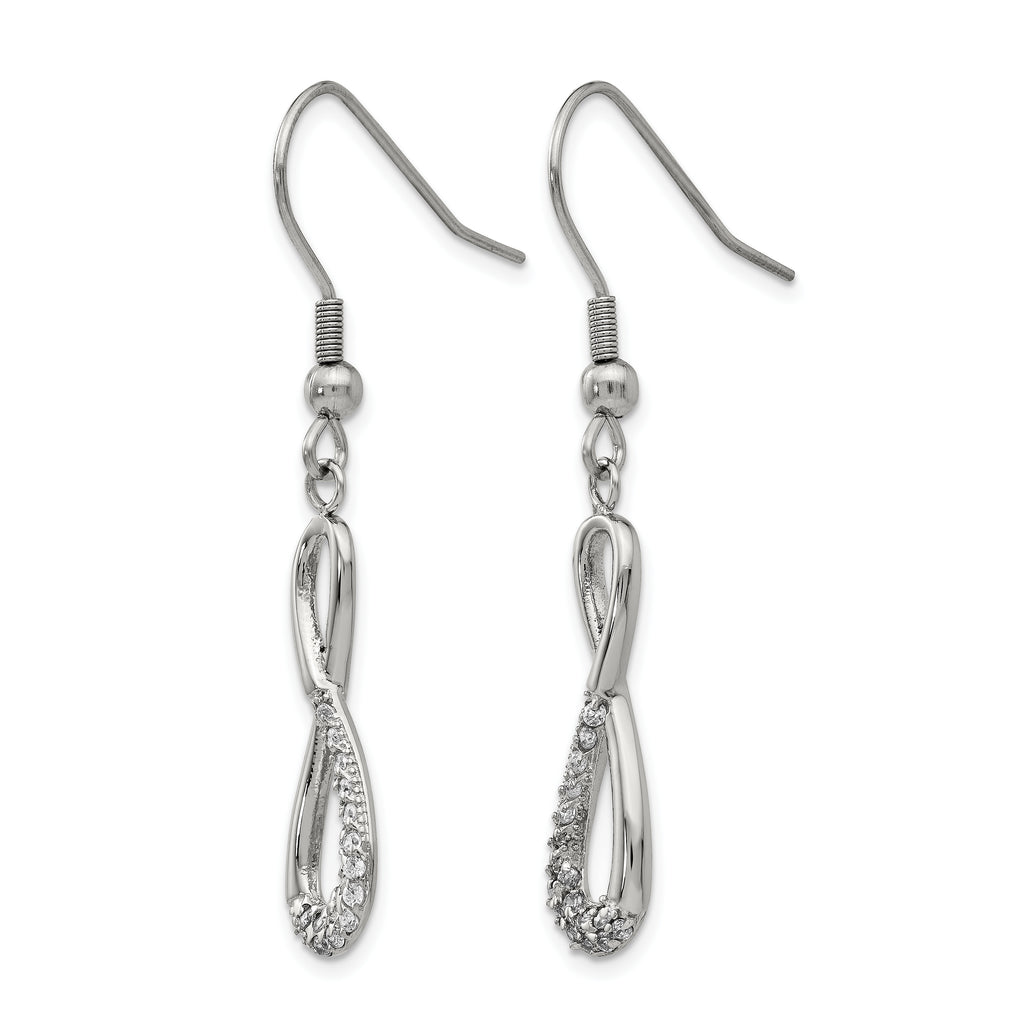 Stainless Steel Polished Infinity Cubic Zirconia Drop Dangle Earrings for Women