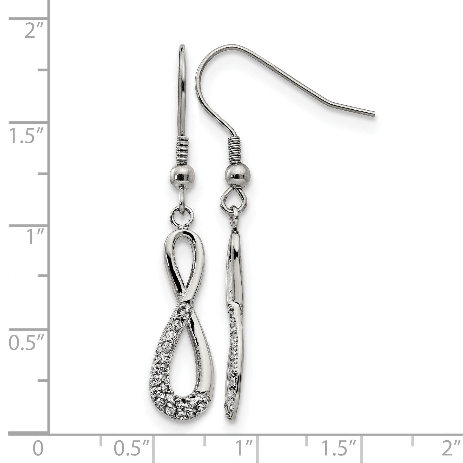 Stainless Steel Polished Infinity Cubic Zirconia Drop Dangle Earrings for Women