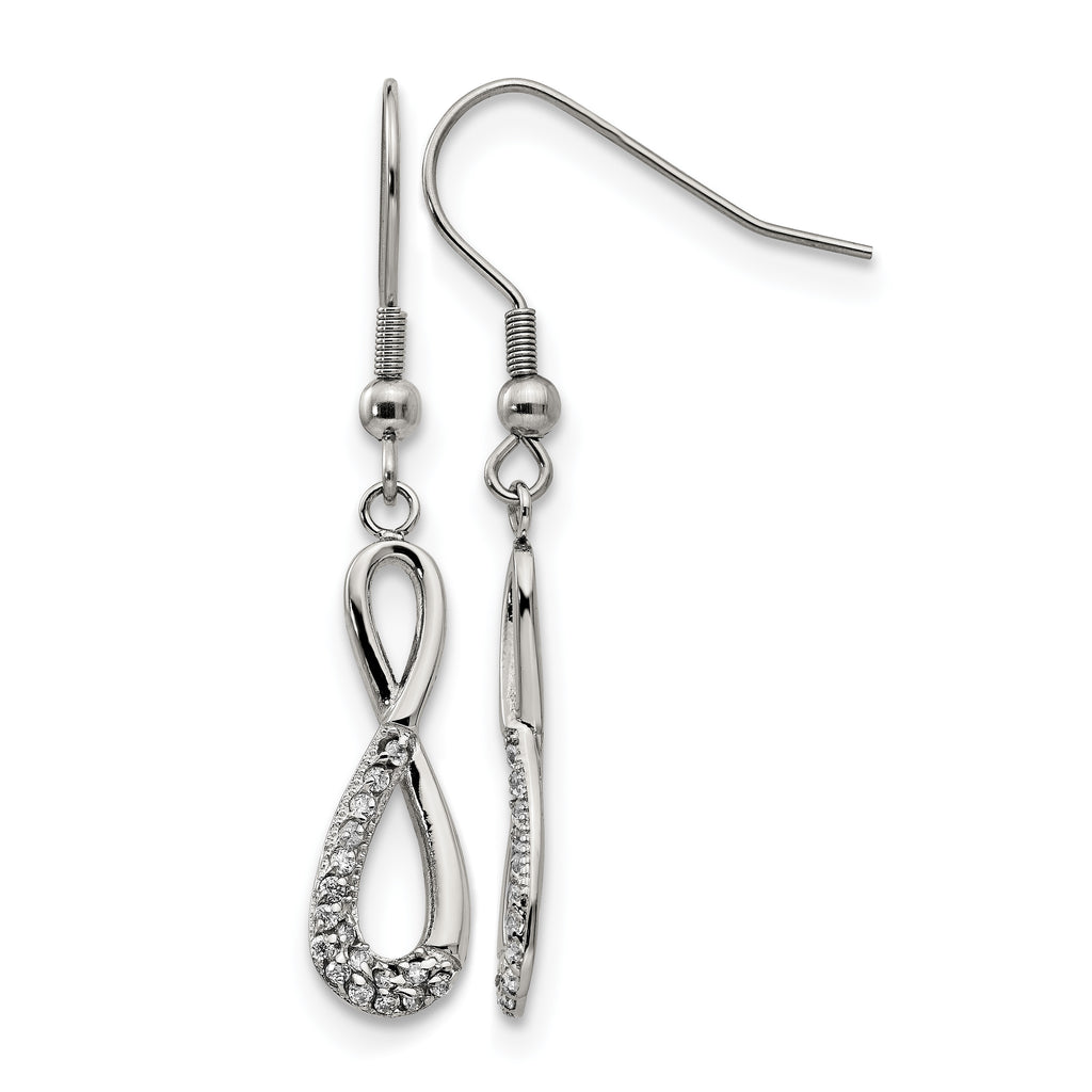 Stainless Steel Polished Infinity Cubic Zirconia Drop Dangle Earrings for Women