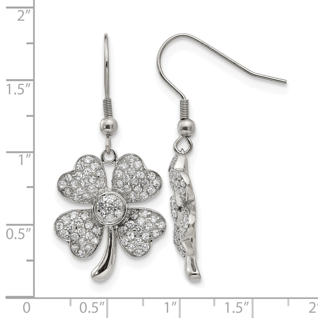 Stainless Steel Polished Leaf Cubic Zirconia Drop Dangle Earrings for Women