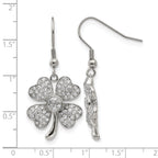 Stainless Steel Polished Leaf Cubic Zirconia Drop Dangle Earrings for Women