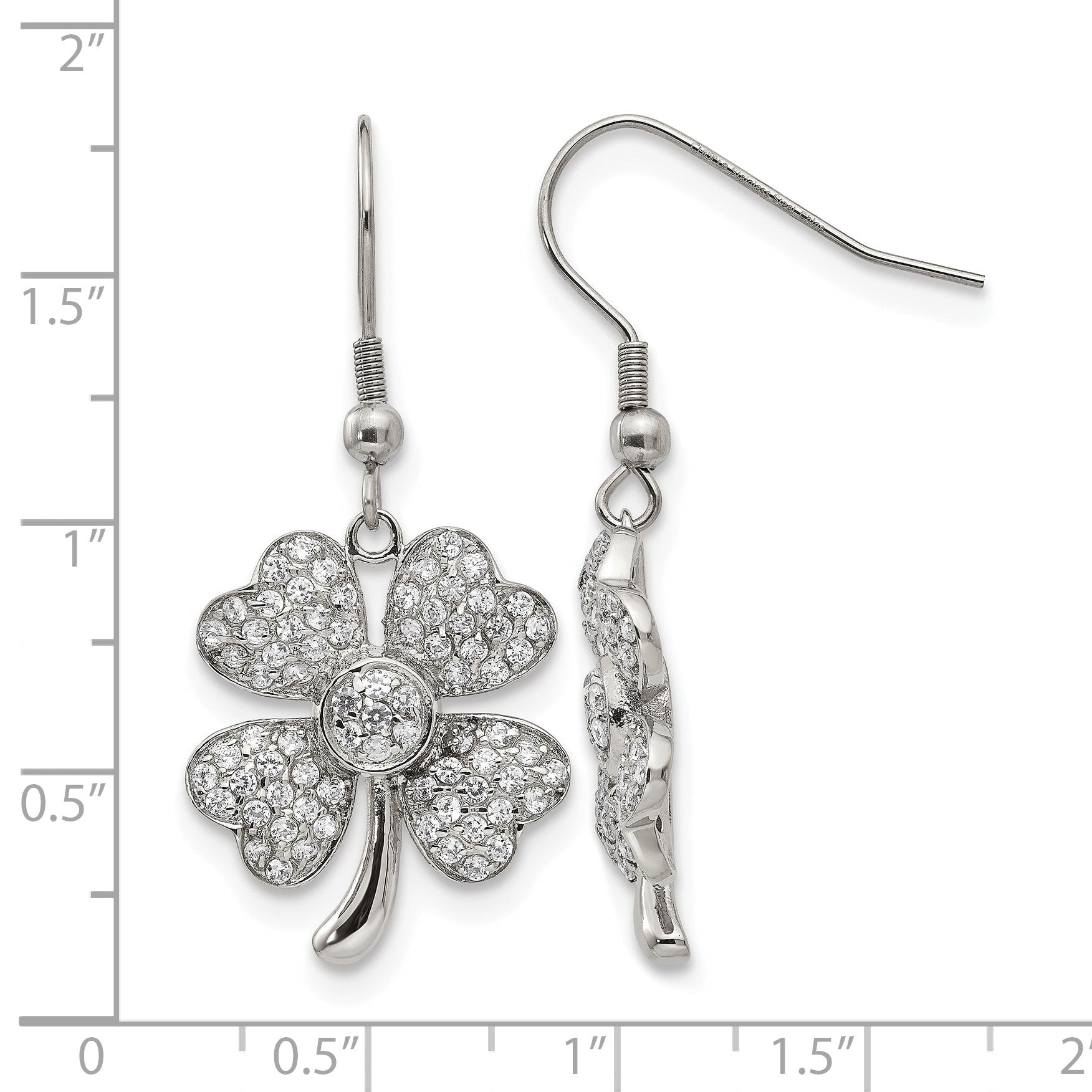 Stainless Steel Polished Leaf Cubic Zirconia Drop Dangle Earrings for Women