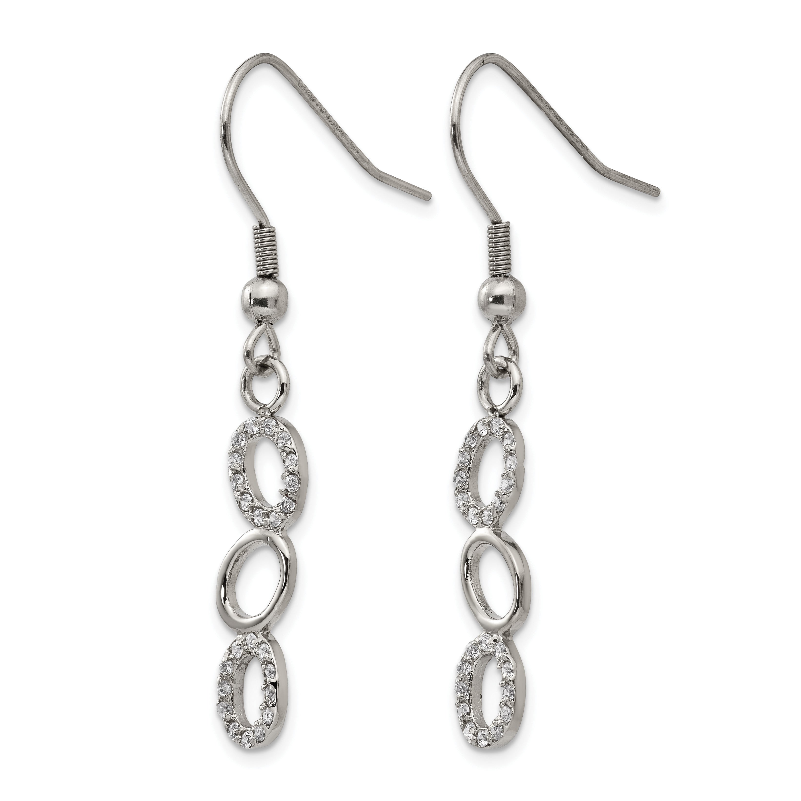 Stainless Steel Polished Oval Cubic Zirconia Drop Dangle Earrings for Women Secondary image