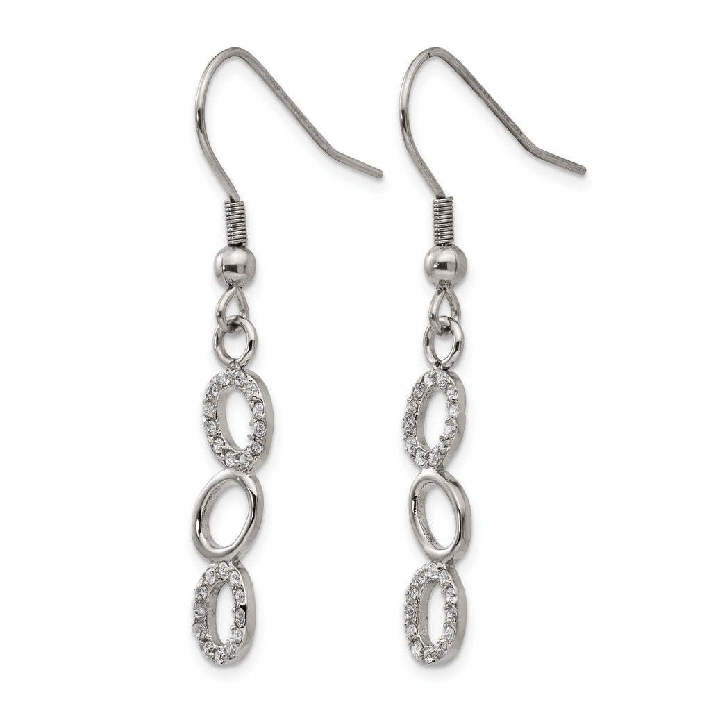 Stainless Steel Polished Oval Cubic Zirconia Drop Dangle Earrings for Women