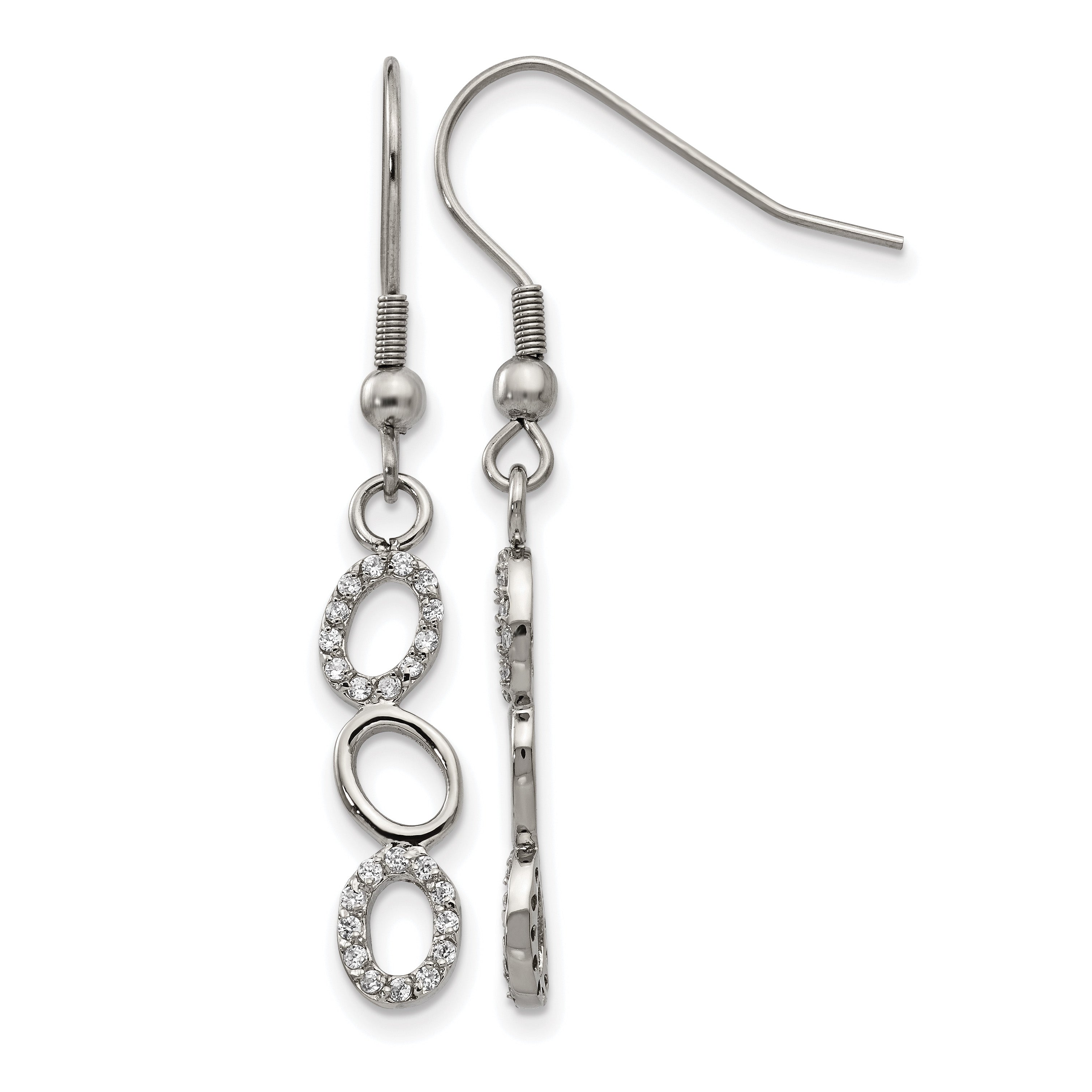 Stainless Steel Polished Oval Cubic Zirconia Drop Dangle Earrings for Women Main image