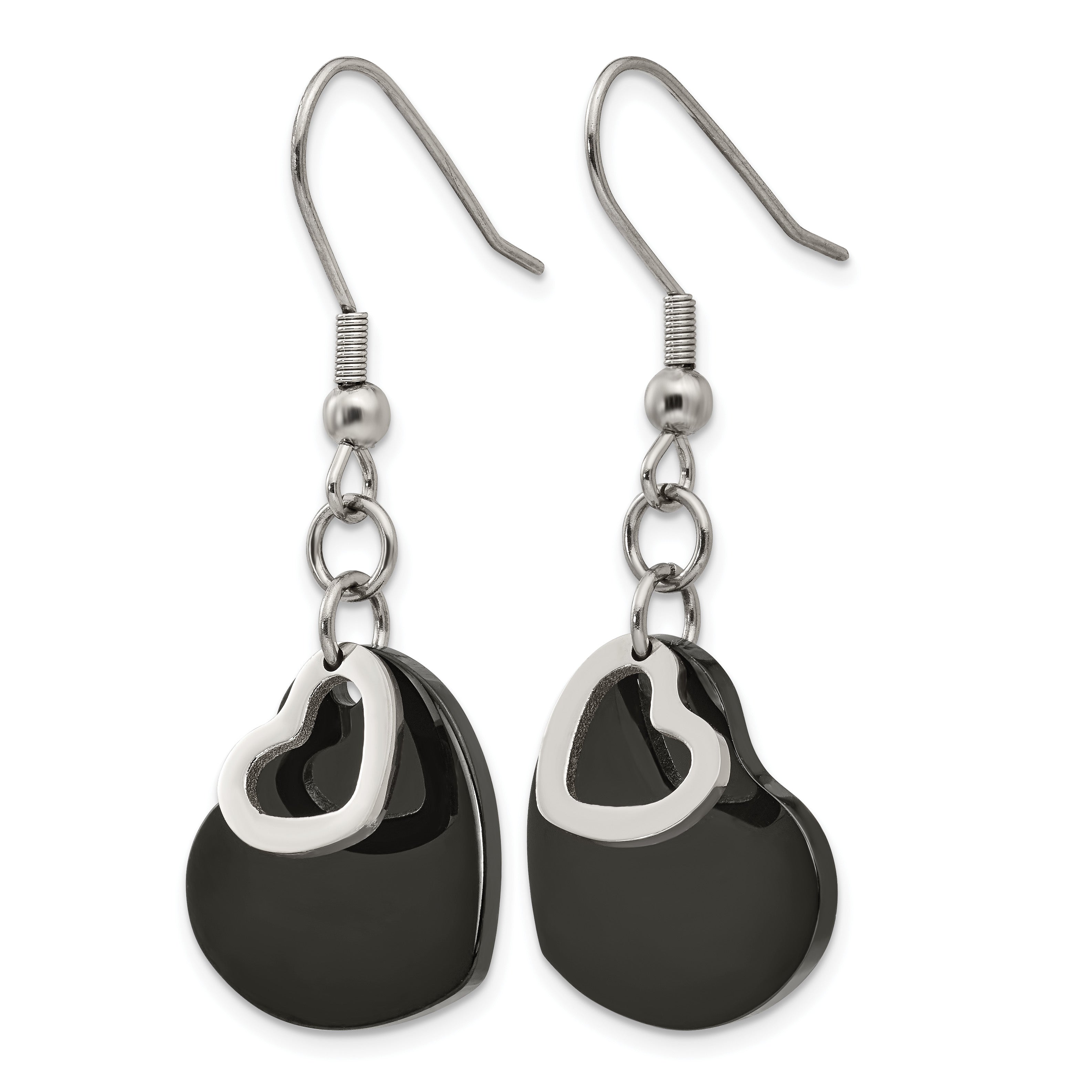 Stainless Steel Black Polished Heart Drop Dangle Earrings for Women Secondary image
