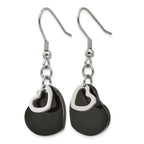 Stainless Steel Black Polished Heart Drop Dangle Earrings for Women