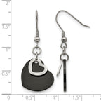 Stainless Steel Black Polished Heart Drop Dangle Earrings for Women