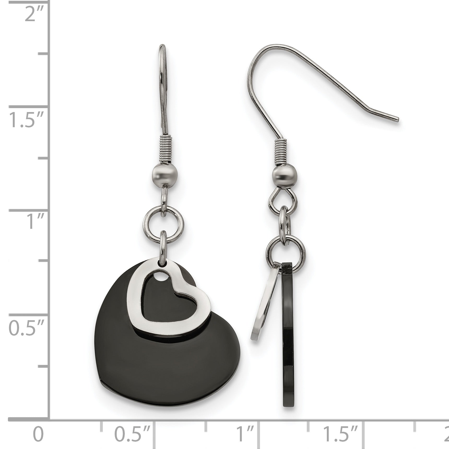 Stainless Steel Black Polished Heart Drop Dangle Earrings for Women