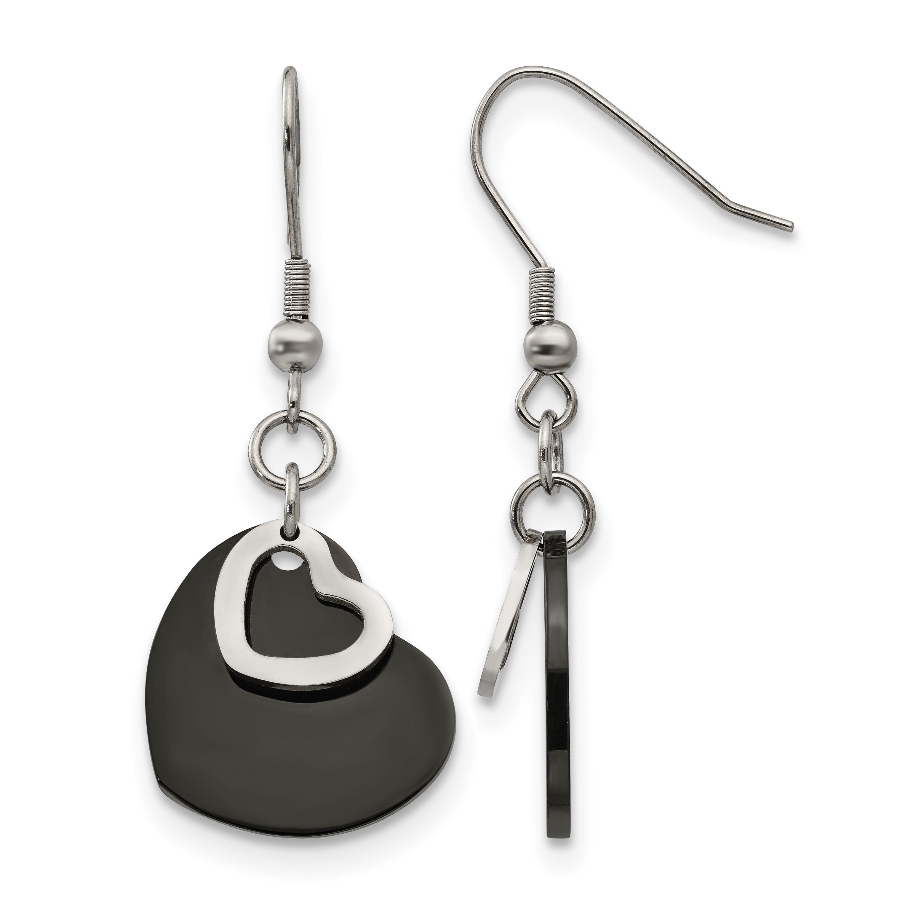 Stainless Steel Black Polished Heart Drop Dangle Earrings for Women Main image