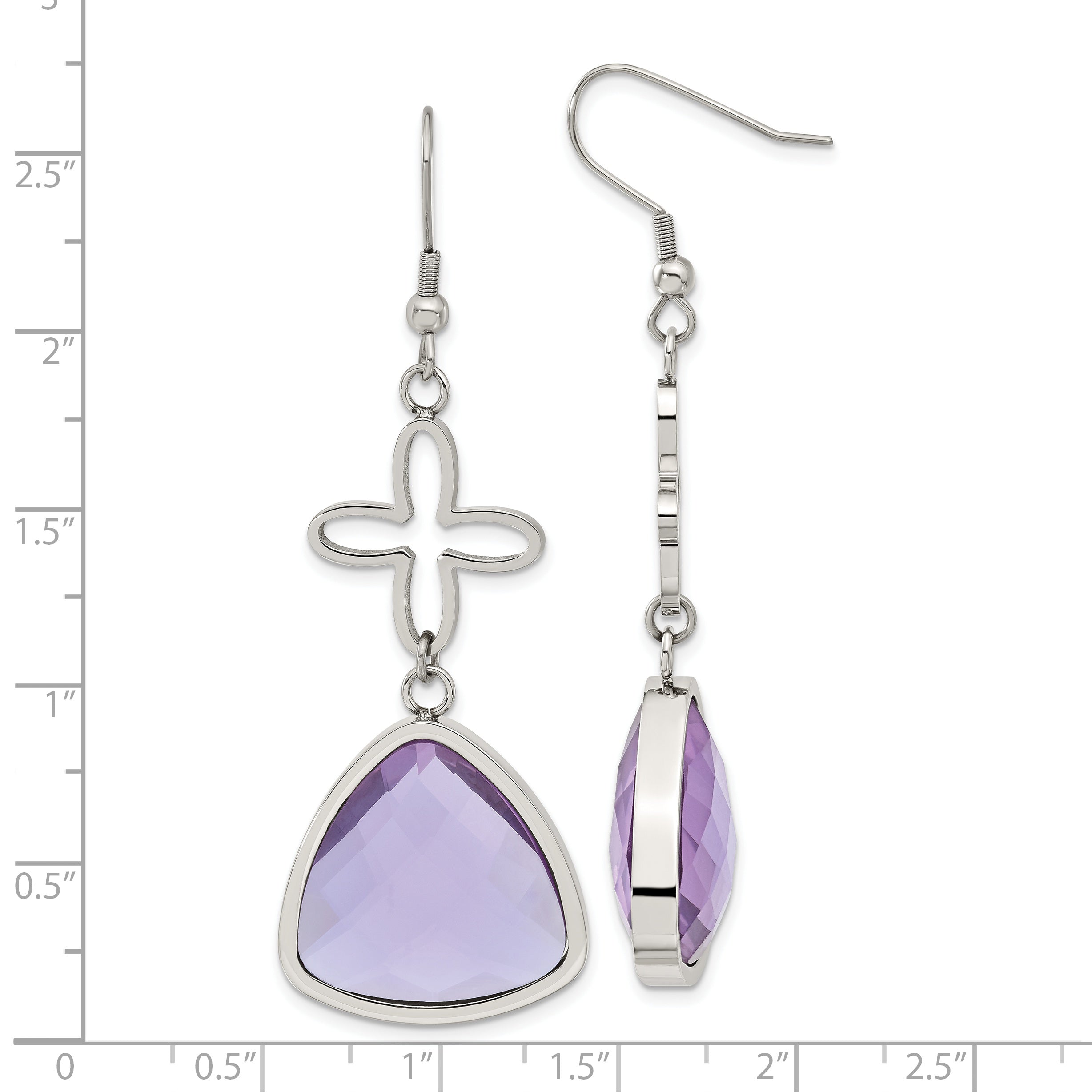 Stainless Steel Polished Flower Drop Dangle Earrings for Women
