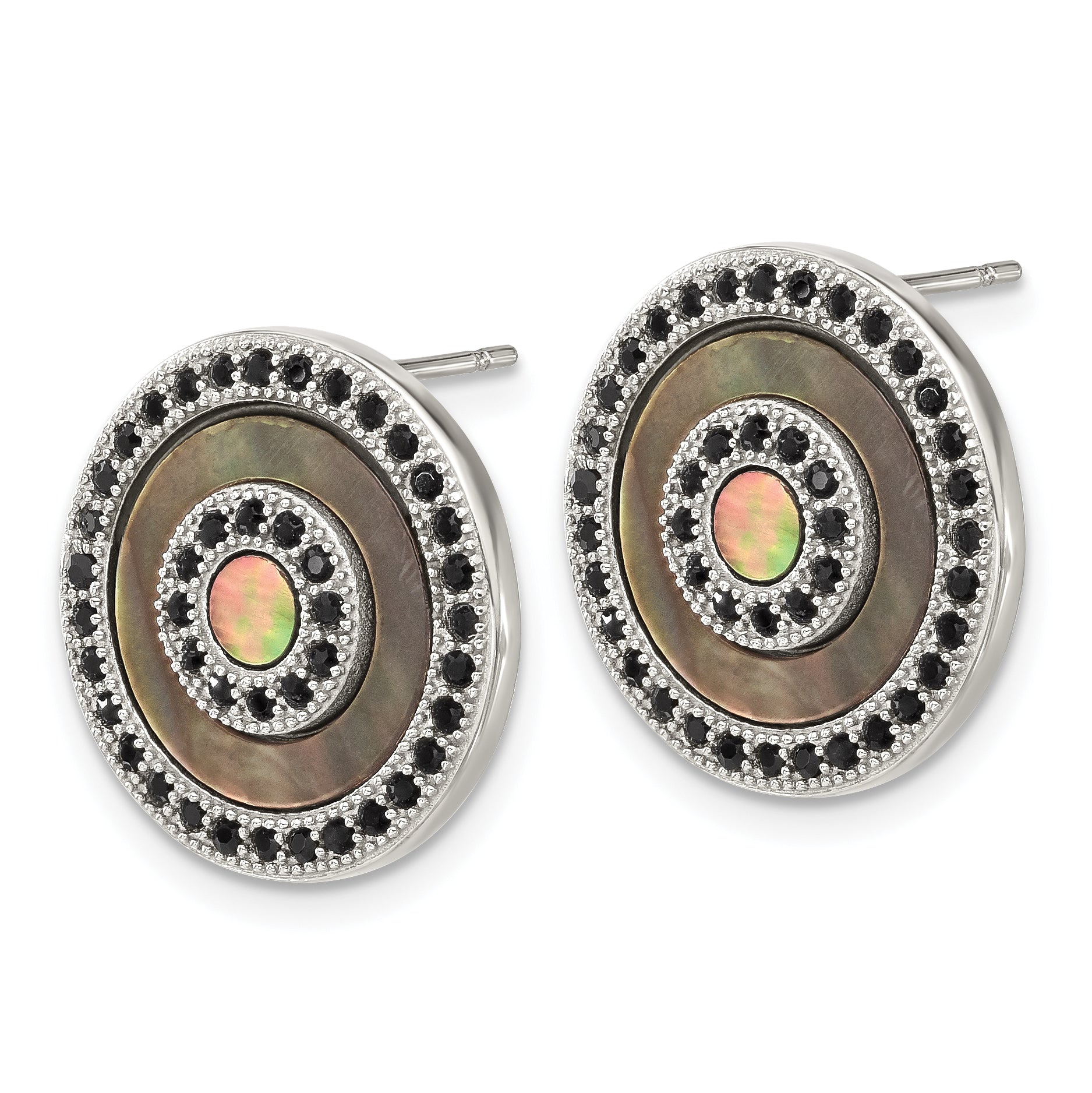 Stainless Steel Polished Pear Black Mother of Pearl Button Earrings for Women Secondary image