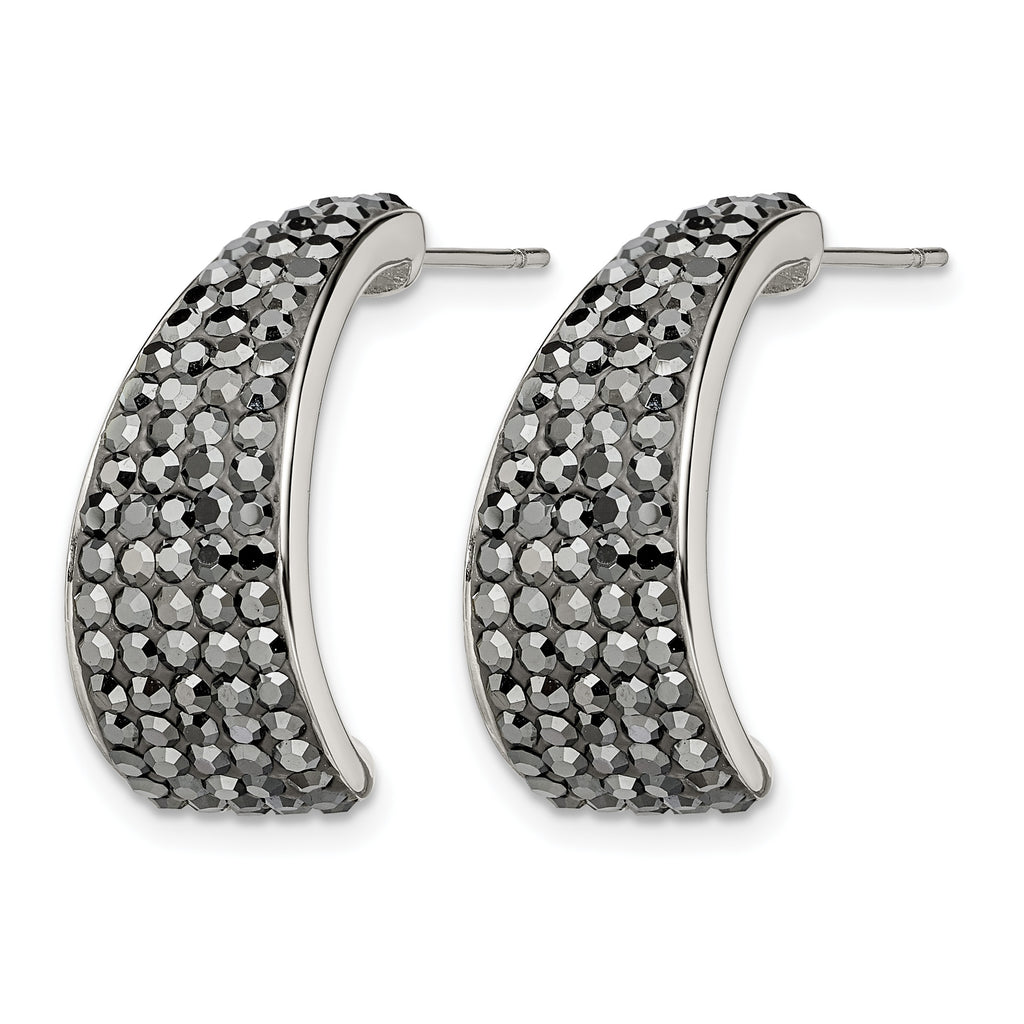 Stainless Steel Polished Black Crystal J-Hoop Earrings for Women