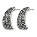 Stainless Steel Polished Black Crystal J-Hoop Earrings for Women